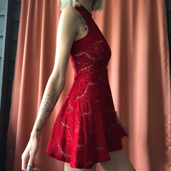 red lace high necked mini dress - Picture 2 of 5